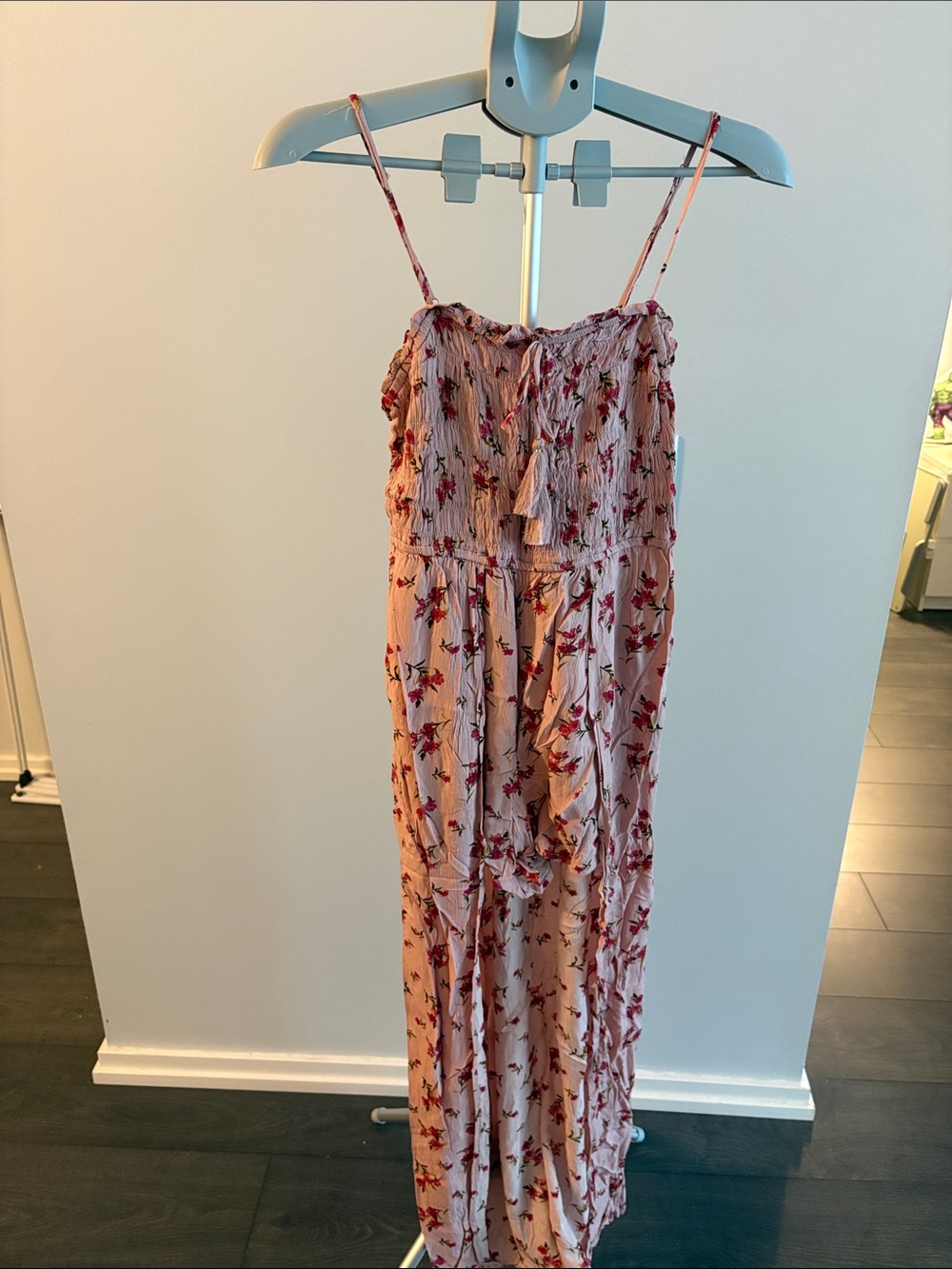 Blush Pink Floral romper with Spaghetti Straps